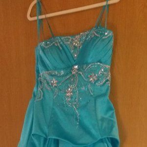 Aqua Floor Length Strapless Gown with Sequins * by City Triangles * Size 13/14